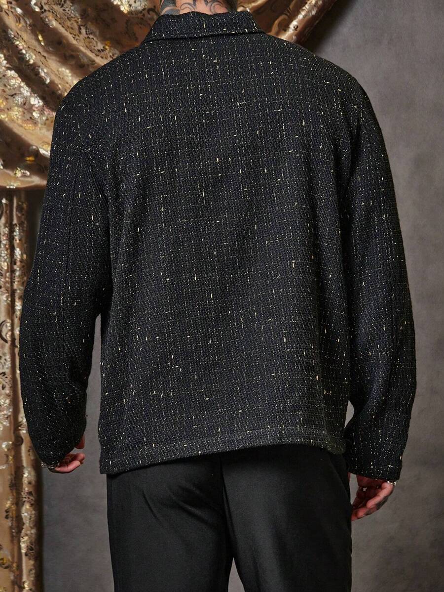 GENTILAND Manteau oversize à manches longues et zip pour homme en tweed à carreaux, pour l'automne et l'hiver