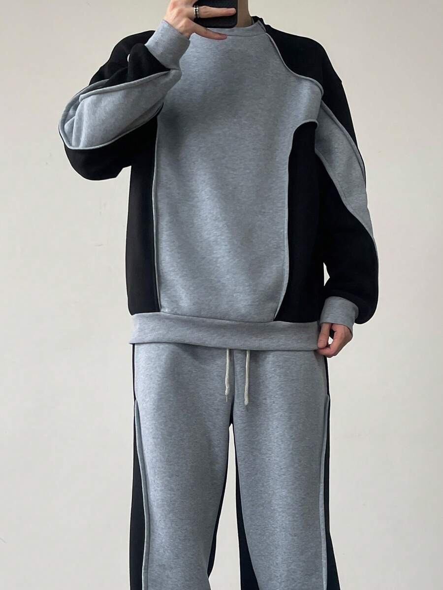 Claim Dot Ensemble décontracté homme à manches longues col rond avec blocs de couleurs, Sweat-shirt-shirt et pantalon de survêtement ample. Ensemble deux pièces homme, tenue de survêtement homme, survêtement homme, ensemble deux pièces homme printemps aut