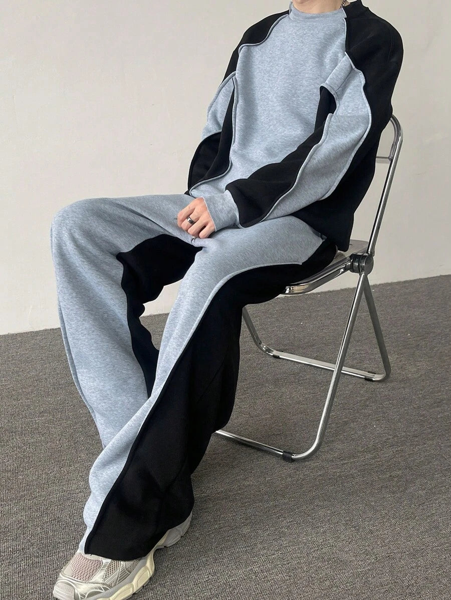 Claim Dot Ensemble décontracté homme à manches longues col rond avec blocs de couleurs, Sweat-shirt-shirt et pantalon de survêtement ample. Ensemble deux pièces homme, tenue de survêtement homme, survêtement homme, ensemble deux pièces homme printemps aut