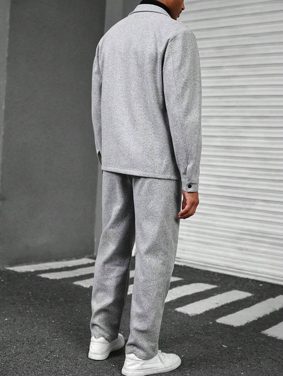 Manfinity Homme Ensemble veste et pantalon casual à manches longues et boutonnage simple, couleur unie, pour homme. Tenues d'automne