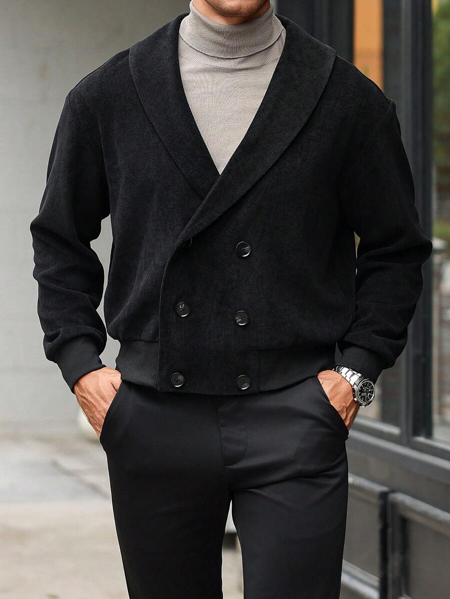 Calvornis Veste noire à col châle double boutonnage à manches longues décontractée pour homme en automne. Veste légère pour l'automne et l'hiver pour homme. Idéal pour les sorties, les cadeaux pour les amis, le mari ou le petit ami.