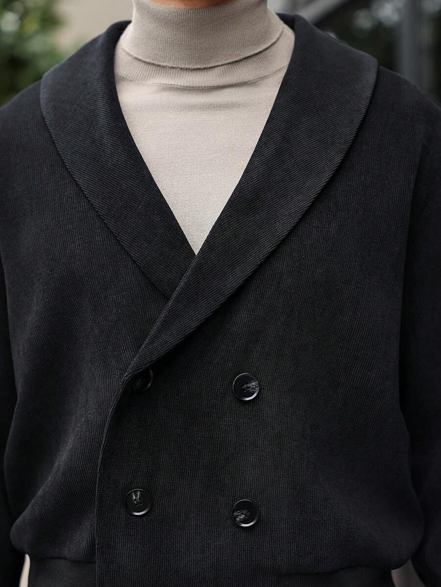 Calvornis Veste noire à col châle double boutonnage à manches longues décontractée pour homme en automne. Veste légère pour l'automne et l'hiver pour homme. Idéal pour les sorties, les cadeaux pour les amis, le mari ou le petit ami.