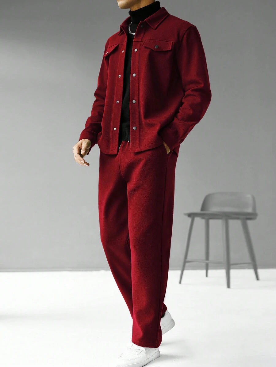 Manfinity Homme Ensemble veste et pantalon casual à manches longues et boutonnage simple, couleur unie, pour homme. Tenues d'automne