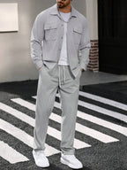 Manfinity CasualCool 2 pièces Chemise et pantalon de travail en velours côtelé pour hommes, vêtements d'automne