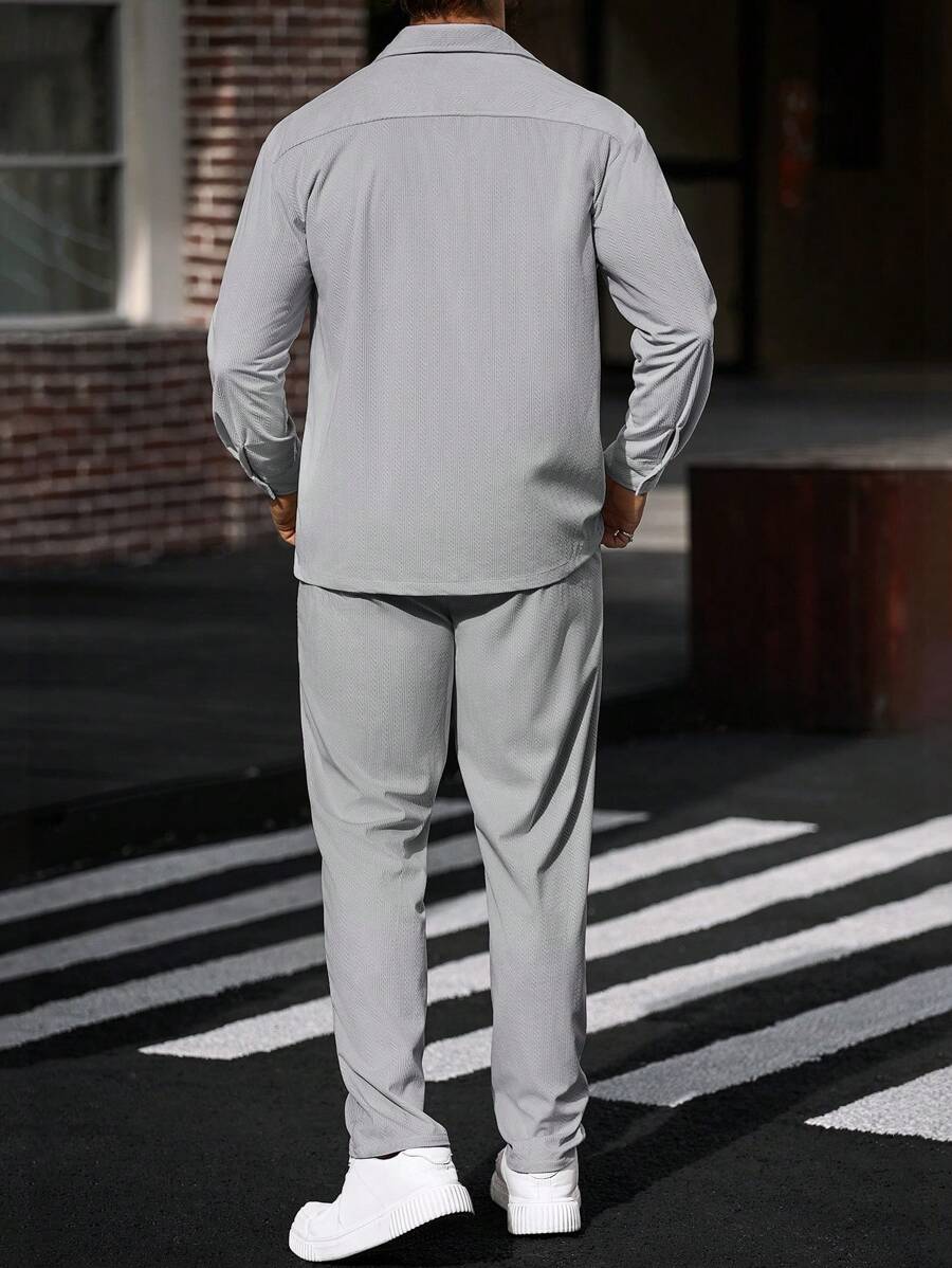 Manfinity CasualCool 2 pièces Chemise et pantalon de travail en velours côtelé pour hommes, vêtements d'automne