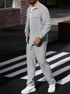 Manfinity CasualCool 2 pièces Chemise et pantalon de travail en velours côtelé pour hommes, vêtements d'automne