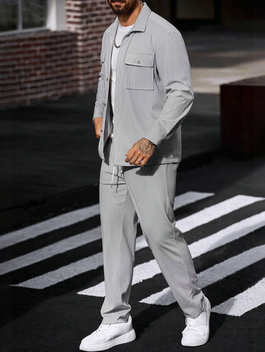 Manfinity CasualCool 2 pièces Chemise et pantalon de travail en velours côtelé pour hommes, vêtements d'automne