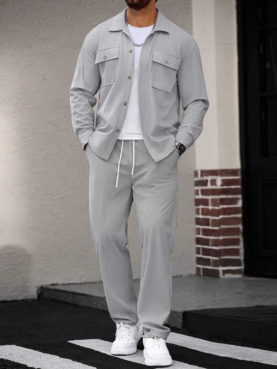 Manfinity CasualCool 2 pièces Chemise et pantalon de travail en velours côtelé pour hommes, vêtements d'automne