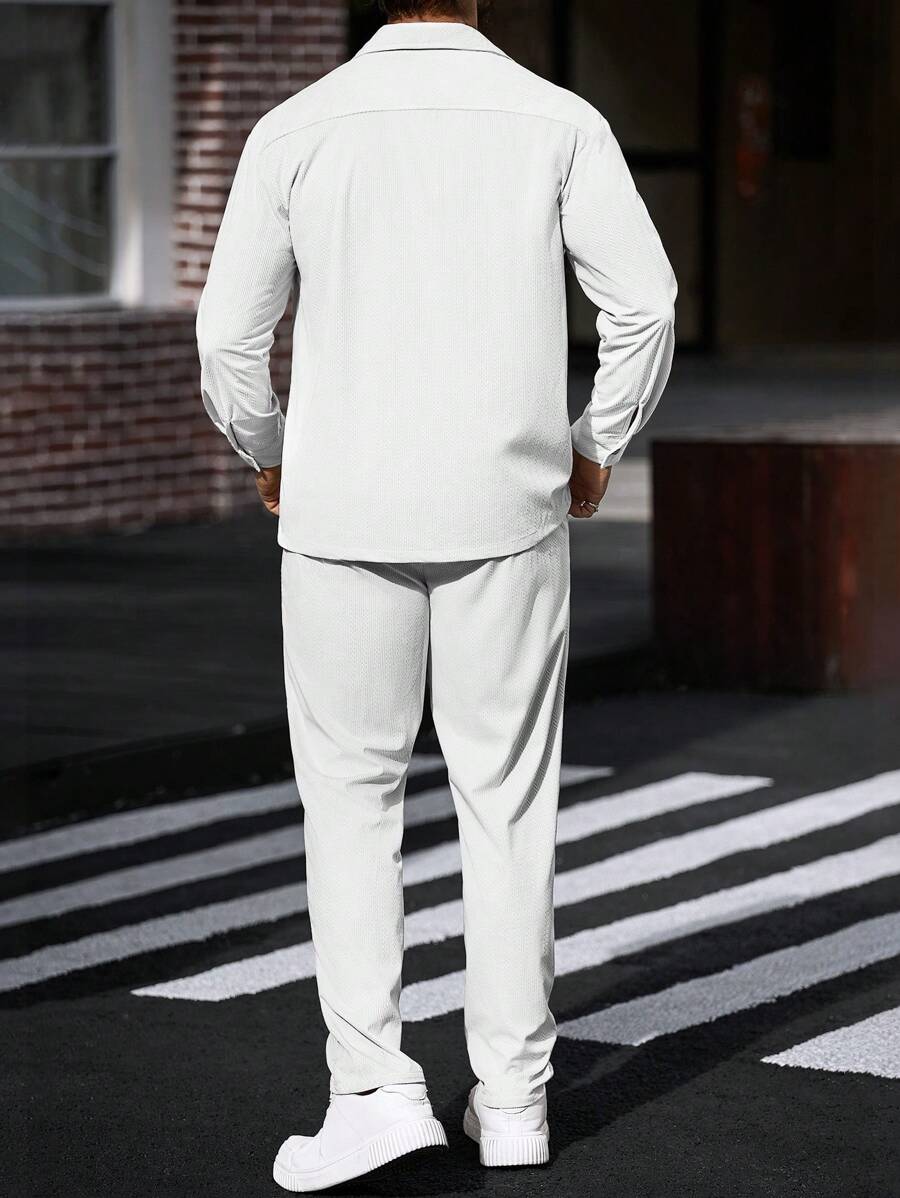 Manfinity CasualCool 2 pièces Chemise et pantalon de travail en velours côtelé pour hommes, vêtements d'automne