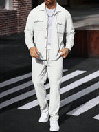 Manfinity CasualCool 2 pièces Chemise et pantalon de travail en velours côtelé pour hommes, vêtements d'automne