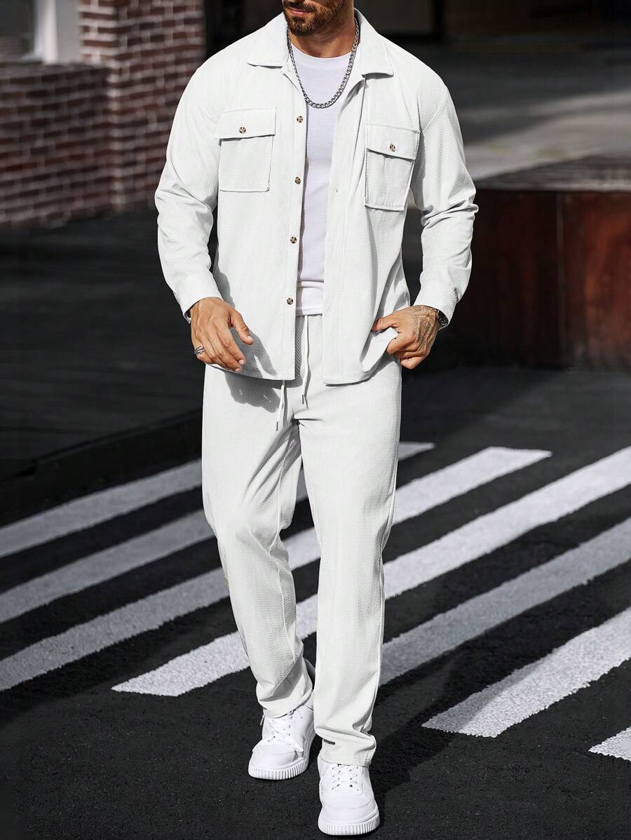 Manfinity CasualCool 2 pièces Chemise et pantalon de travail en velours côtelé pour hommes, vêtements d'automne