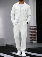 Manfinity CasualCool 2 pièces Chemise et pantalon de travail en velours côtelé pour hommes, vêtements d'automne