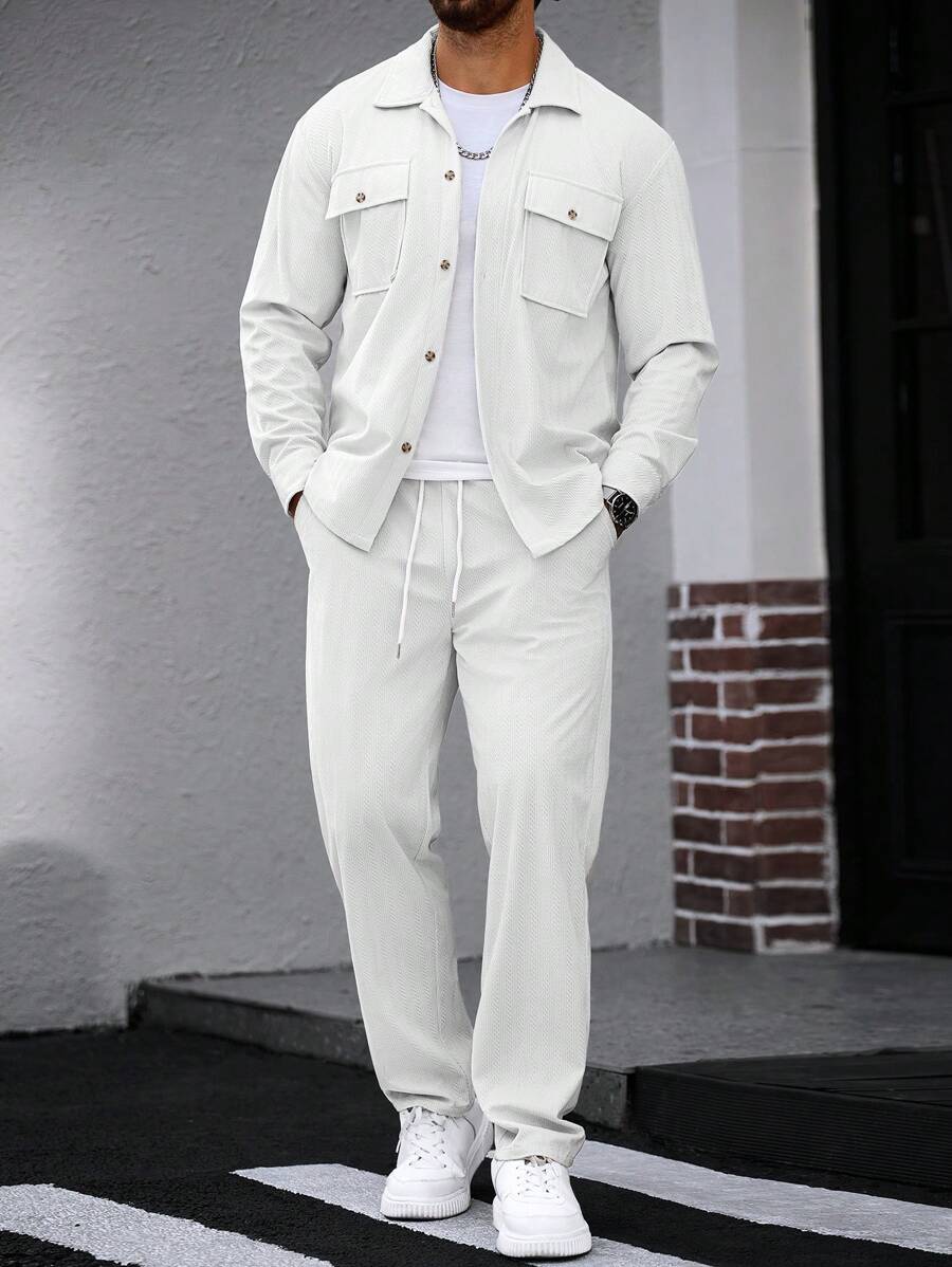 Manfinity CasualCool 2 pièces Chemise et pantalon de travail en velours côtelé pour hommes, vêtements d'automne