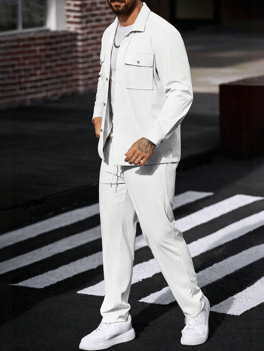 Manfinity CasualCool 2 pièces Chemise et pantalon de travail en velours côtelé pour hommes, vêtements d'automne