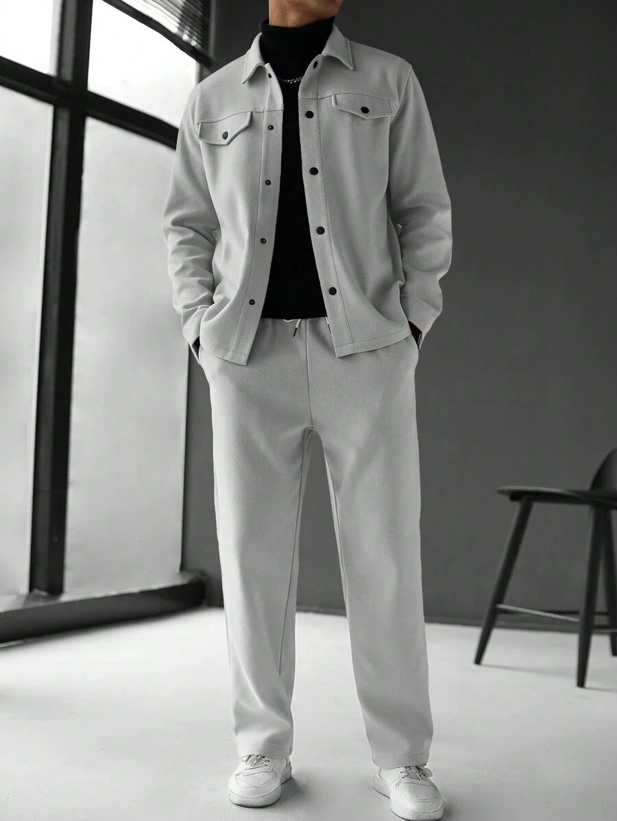 Manfinity Homme Ensemble veste et pantalon casual à manches longues et boutonnage simple, couleur unie, pour homme. Tenues d'automne