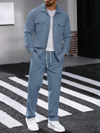 Manfinity CasualCool 2 pièces Chemise et pantalon de travail en velours côtelé pour hommes, vêtements d'automne