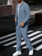 Manfinity CasualCool 2 pièces Chemise et pantalon de travail en velours côtelé pour hommes, vêtements d'automne