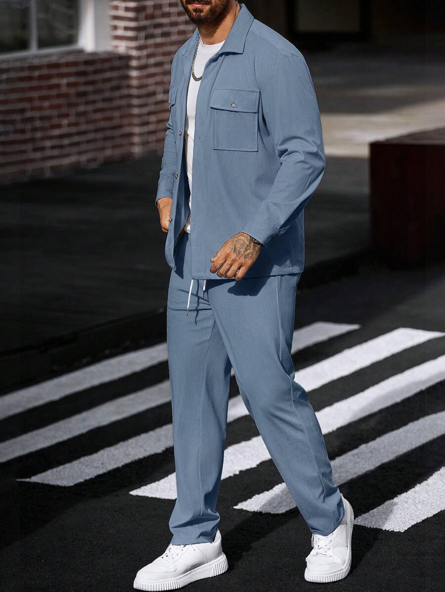 Manfinity CasualCool 2 pièces Chemise et pantalon de travail en velours côtelé pour hommes, vêtements d'automne