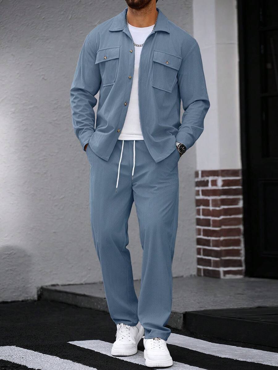 Manfinity CasualCool 2 pièces Chemise et pantalon de travail en velours côtelé pour hommes, vêtements d'automne