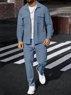 Manfinity CasualCool 2 pièces Chemise et pantalon de travail en velours côtelé pour hommes, vêtements d'automne