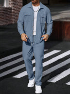 Manfinity CasualCool 2 pièces Chemise et pantalon de travail en velours côtelé pour hommes, vêtements d'automne