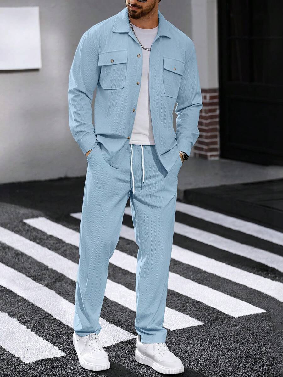 Manfinity CasualCool 2 pièces Chemise et pantalon de travail en velours côtelé pour hommes, vêtements d'automne