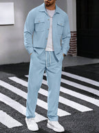 Manfinity CasualCool 2 pièces Chemise et pantalon de travail en velours côtelé pour hommes, vêtements d'automne