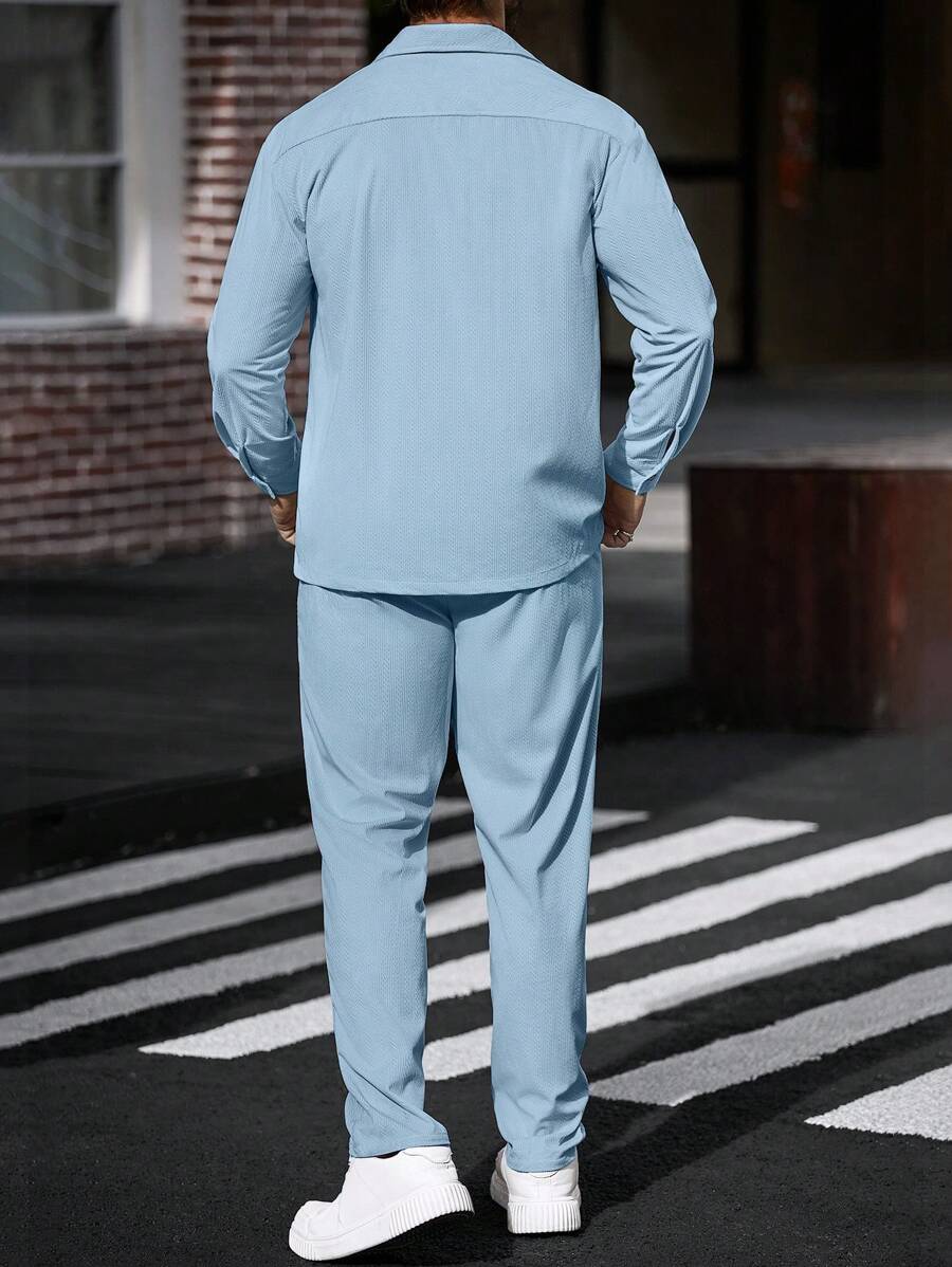 Manfinity CasualCool 2 pièces Chemise et pantalon de travail en velours côtelé pour hommes, vêtements d'automne