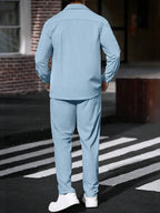 Manfinity CasualCool 2 pièces Chemise et pantalon de travail en velours côtelé pour hommes, vêtements d'automne