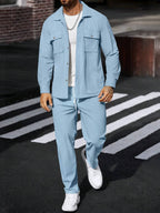 Manfinity CasualCool 2 pièces Chemise et pantalon de travail en velours côtelé pour hommes, vêtements d'automne