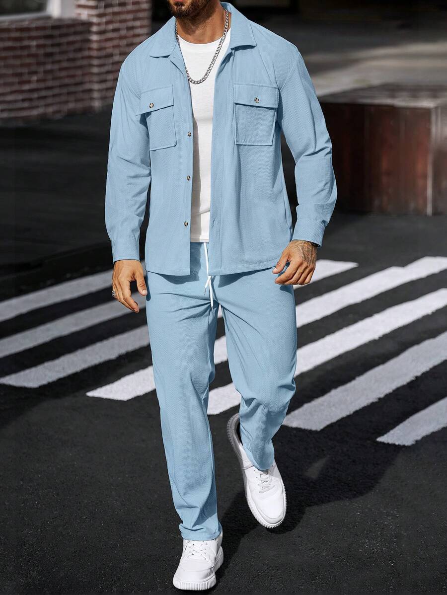 Manfinity CasualCool 2 pièces Chemise et pantalon de travail en velours côtelé pour hommes, vêtements d'automne