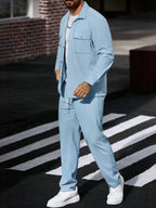 Manfinity CasualCool 2 pièces Chemise et pantalon de travail en velours côtelé pour hommes, vêtements d'automne