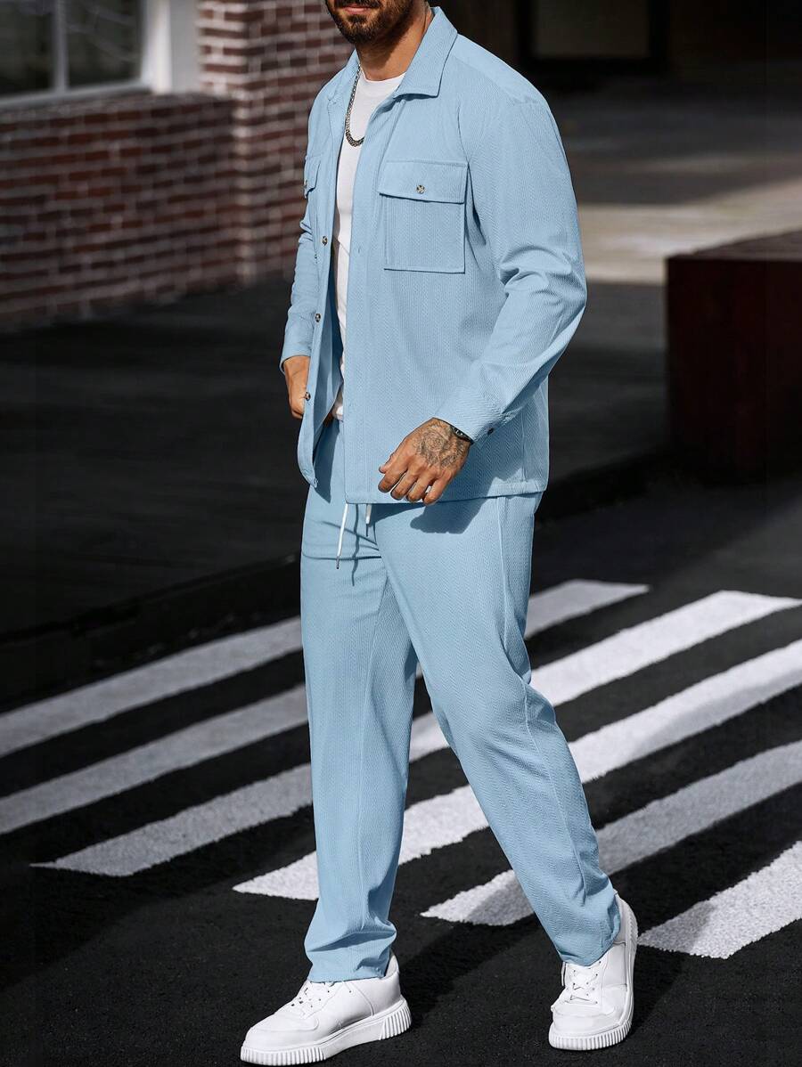 Manfinity CasualCool 2 pièces Chemise et pantalon de travail en velours côtelé pour hommes, vêtements d'automne