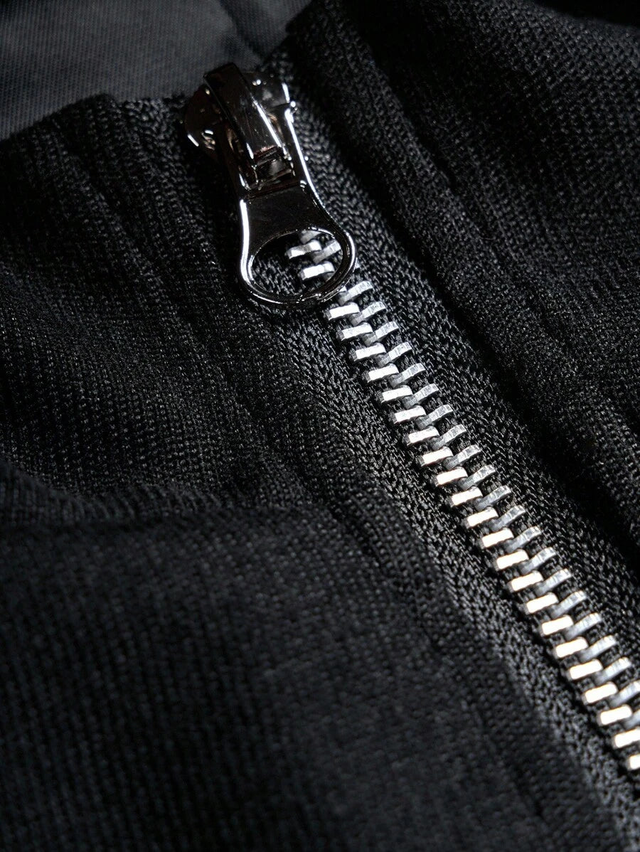 Manfinity Homme 2 pièces Veste à rayures latérales et imprimé lettres à manches longues et pantalon à taille élastique pour homme, tenue décontractée, vêtements d'automne