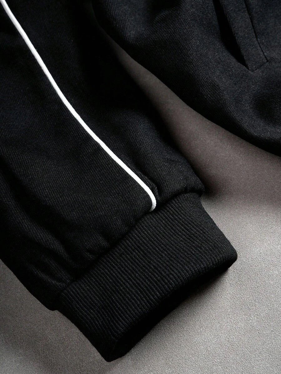 Manfinity Homme 2 pièces Veste à rayures latérales et imprimé lettres à manches longues et pantalon à taille élastique pour homme, tenue décontractée, vêtements d'automne