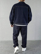 Manfinity Homme Ensemble veste en jean et pantalon décontracté pour homme, à simple boutonnage et manches longues