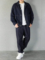 Manfinity Homme Ensemble veste en jean et pantalon décontracté pour homme, à simple boutonnage et manches longues