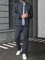 Manfinity CasualCool Ensemble veste zippée et pantalon de couleur unie décontracté pour homme, automne