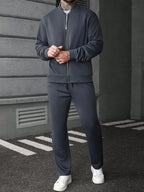 Manfinity CasualCool Ensemble veste zippée et pantalon de couleur unie décontracté pour homme, automne