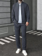 Manfinity CasualCool Ensemble veste zippée et pantalon de couleur unie décontracté pour homme, automne