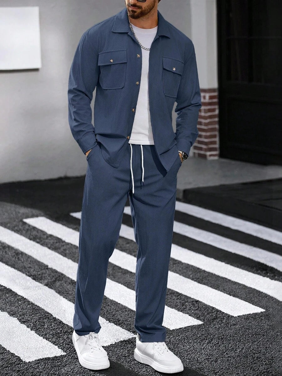 Manfinity CasualCool 2 pièces Chemise et pantalon de travail en velours côtelé pour hommes, vêtements d'automne