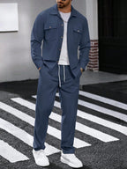 Manfinity CasualCool 2 pièces Chemise et pantalon de travail en velours côtelé pour hommes, vêtements d'automne