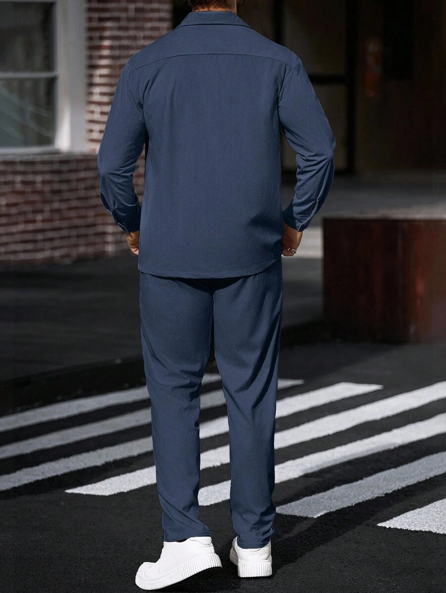 Manfinity CasualCool 2 pièces Chemise et pantalon de travail en velours côtelé pour hommes, vêtements d'automne