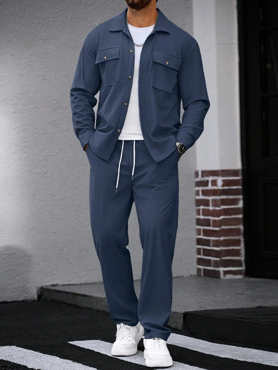 Manfinity CasualCool 2 pièces Chemise et pantalon de travail en velours côtelé pour hommes, vêtements d'automne