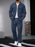 Manfinity CasualCool 2 pièces Chemise et pantalon de travail en velours côtelé pour hommes, vêtements d'automne