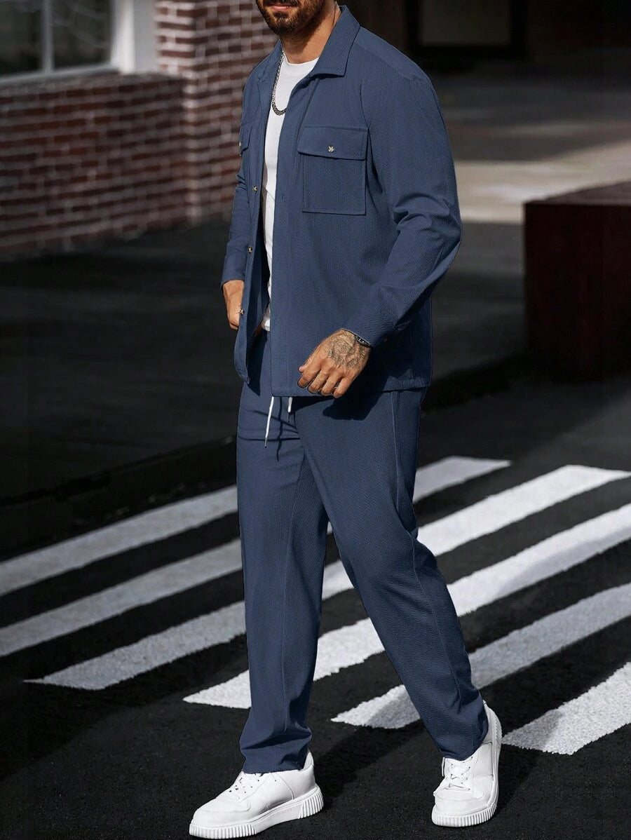 Manfinity CasualCool 2 pièces Chemise et pantalon de travail en velours côtelé pour hommes, vêtements d'automne