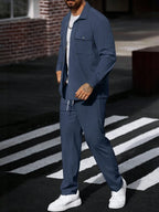 Manfinity CasualCool 2 pièces Chemise et pantalon de travail en velours côtelé pour hommes, vêtements d'automne