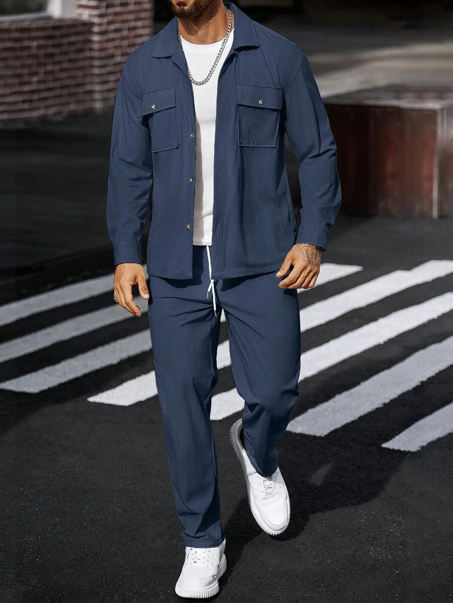 Manfinity CasualCool 2 pièces Chemise et pantalon de travail en velours côtelé pour hommes, vêtements d'automne