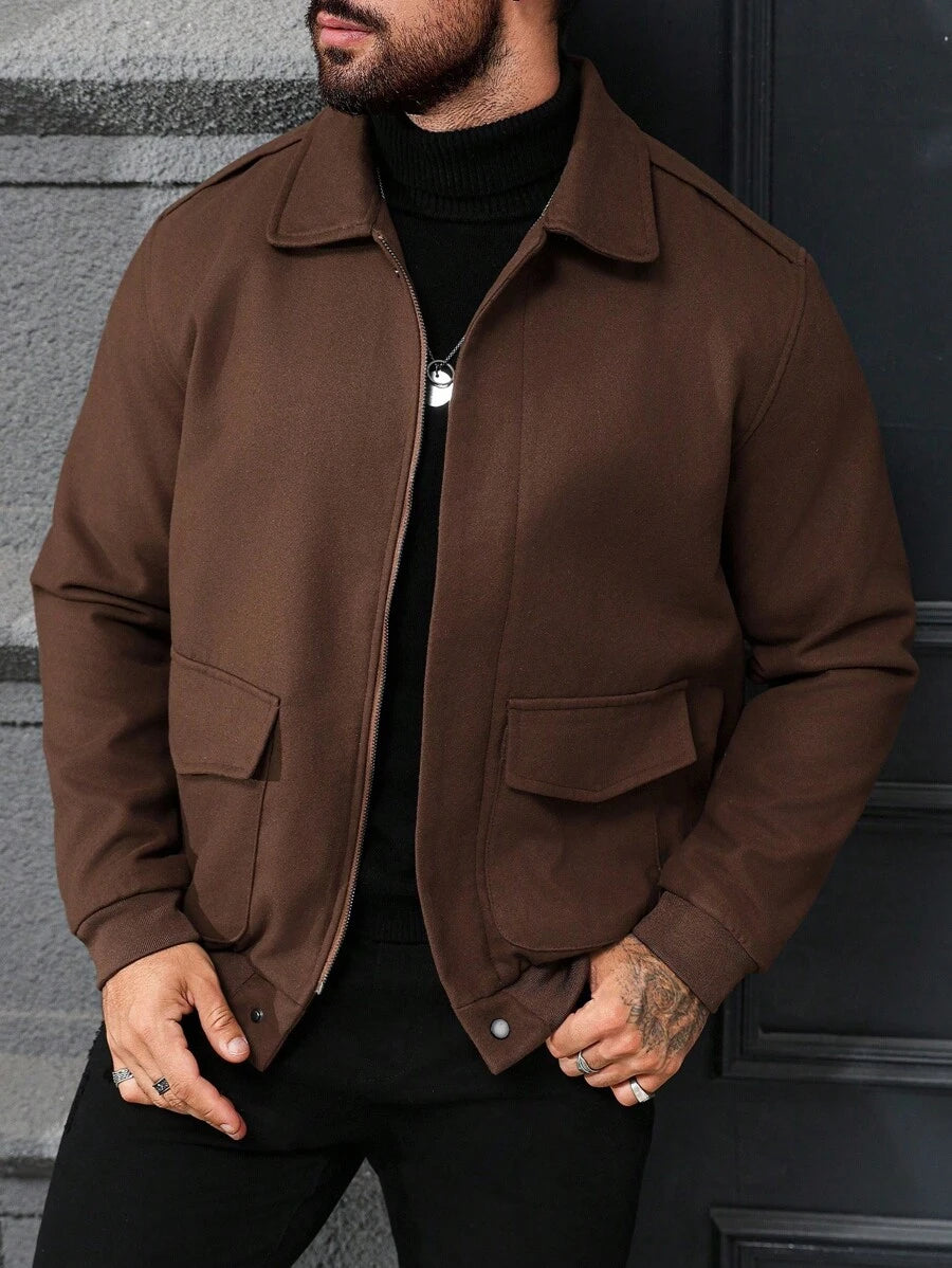 Manfinity CasualCool Veste décontractée polyvalente pour le travail et les déplacements, zippée, à manches longues, pour hommes, couleur marron