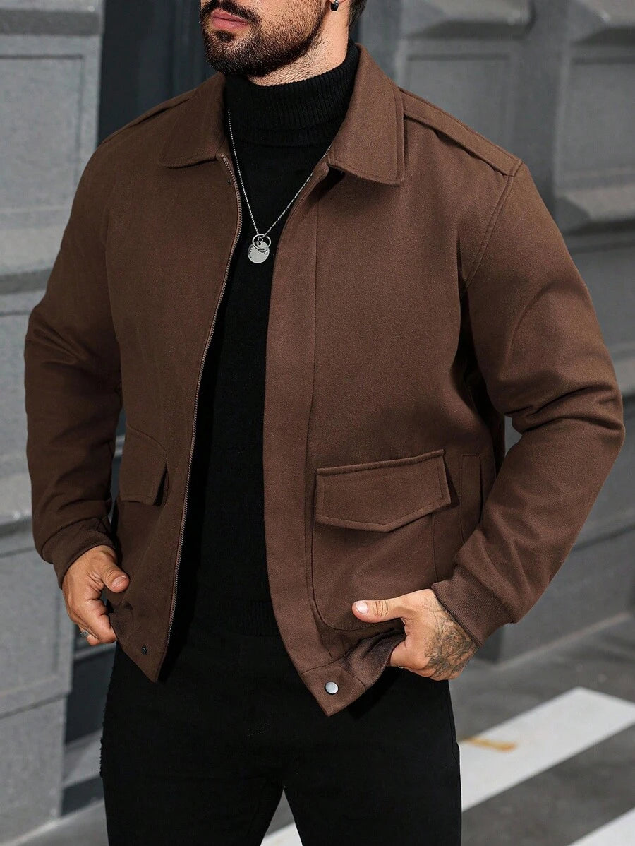 Manfinity CasualCool Veste décontractée polyvalente pour le travail et les déplacements, zippée, à manches longues, pour hommes, couleur marron